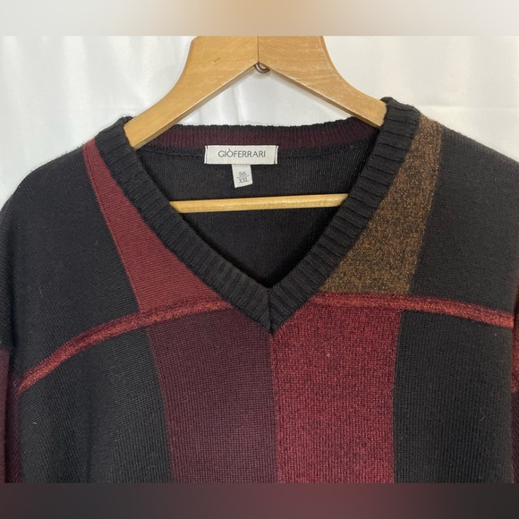 GIO FERRARI Mens Euro 56 XXL V-neck Sweater Merino Wool blend burgundy soft Y2K - Picture 1 of 8